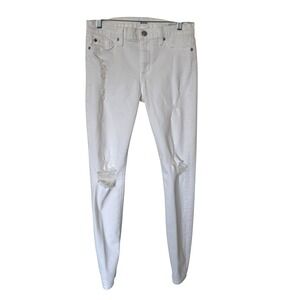 Hudson Skinny Jeans Women 27‎ White Good Distressed Shredded Knee Mid Rise